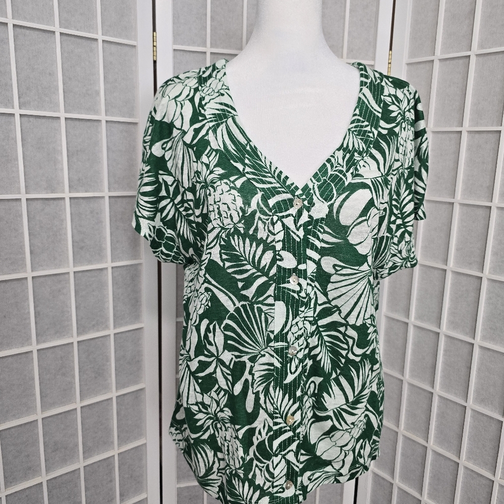 #90.JOIE Linen short sleeve floral top